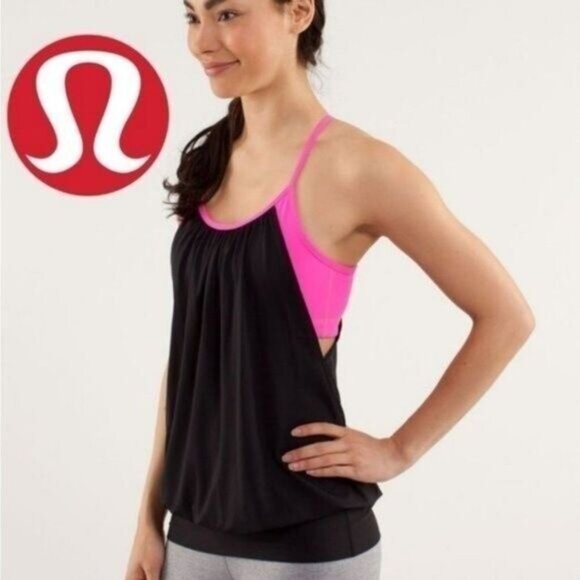 LULULEMON No Limit Tank Pink & Purple Bulit in Bra Sz 2 / XS Flawed - Picture 2 of 12